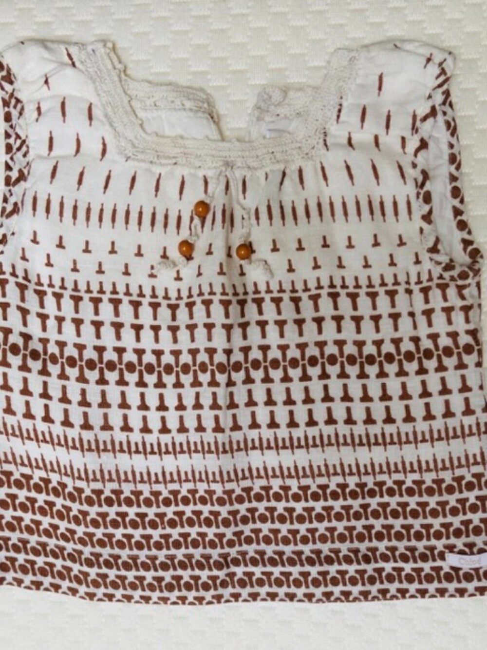 Chloe Infant linen mini dress, Size: 3-6 M, with embroidery, crochet